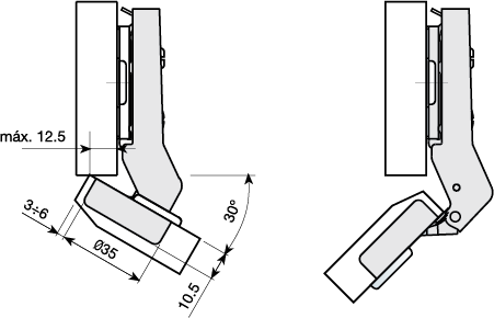 Mesuco 131 angle hinge 30 degree technical diagram