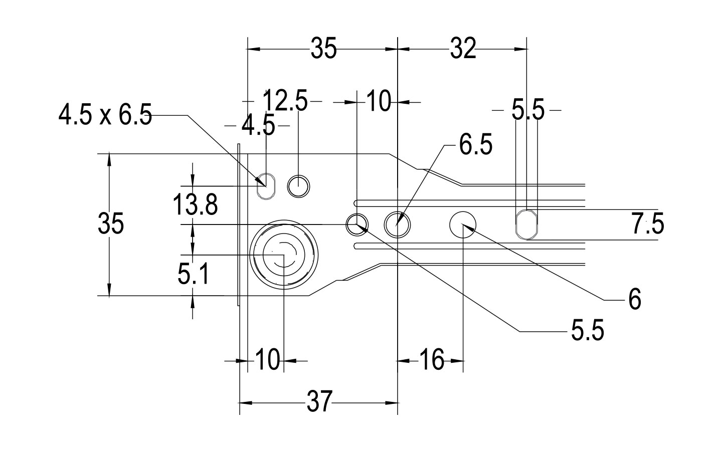 Drawer slide 1.0 mm thickness diagram